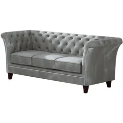 CHESTERFIELD-SOFA 3-Sitzer Fusion Grau Samt