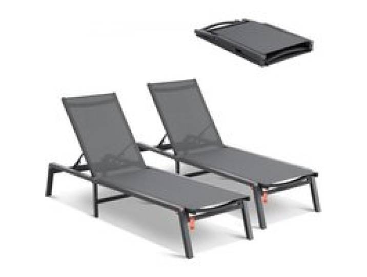 VEVOR Chaiselongue-Stühle für den Außenbereich, Aluminium-Terrassen-Liegestühle mit 5 verstellbaren Positionen, klappbare Pool-Liegestühle, Liegestühle und komplett flache Sonnenstühle für Terrasse, Strand, Pool, Dunkelgrau, 2 Stück