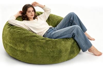 Kodotan sofa Bean Bag Chair,Plush Fabric With Lurex,Shiny Silver Thread Faux Fur Plush,Memory Foam Filling,Round Sofa For Living Room