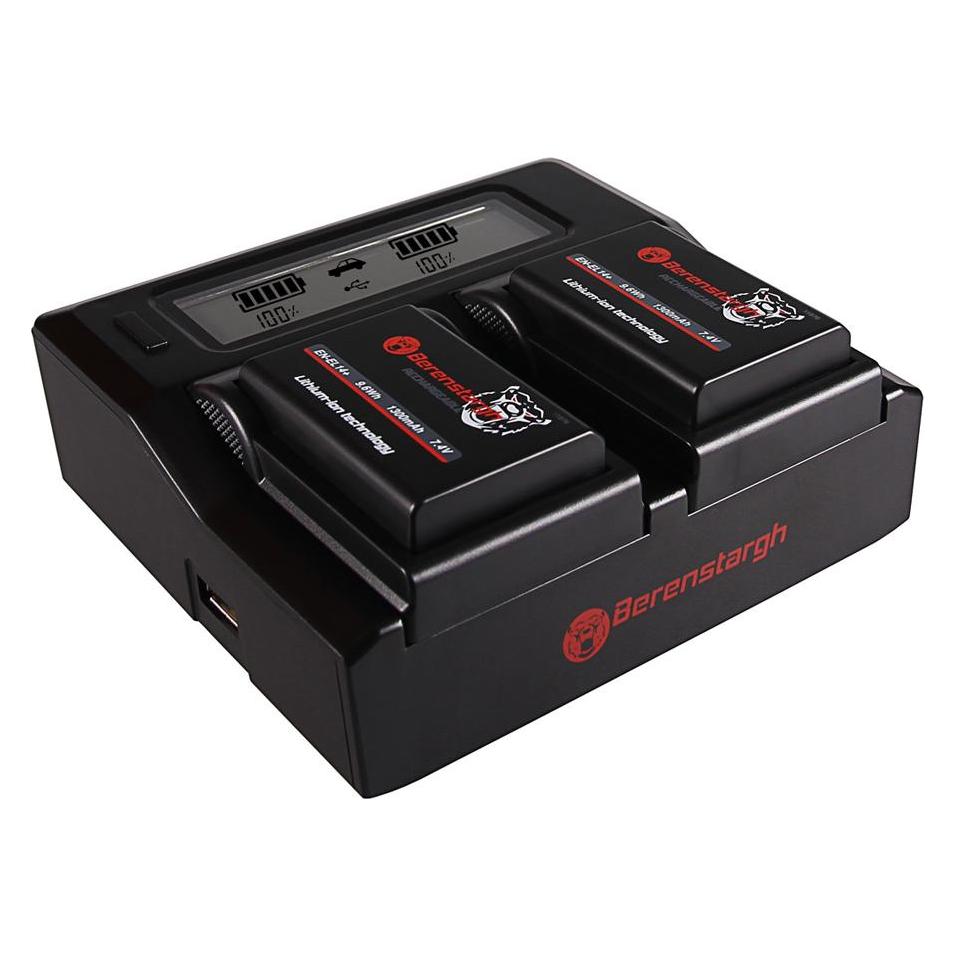 Berenstargh Dual LCD USB Ladegerät f. Nikon EN-EL14 CoolPix D3100 D3200 D5100 D5200 P7000 P7100 P770 (Kamera Akku Ladegerät) (61064401)