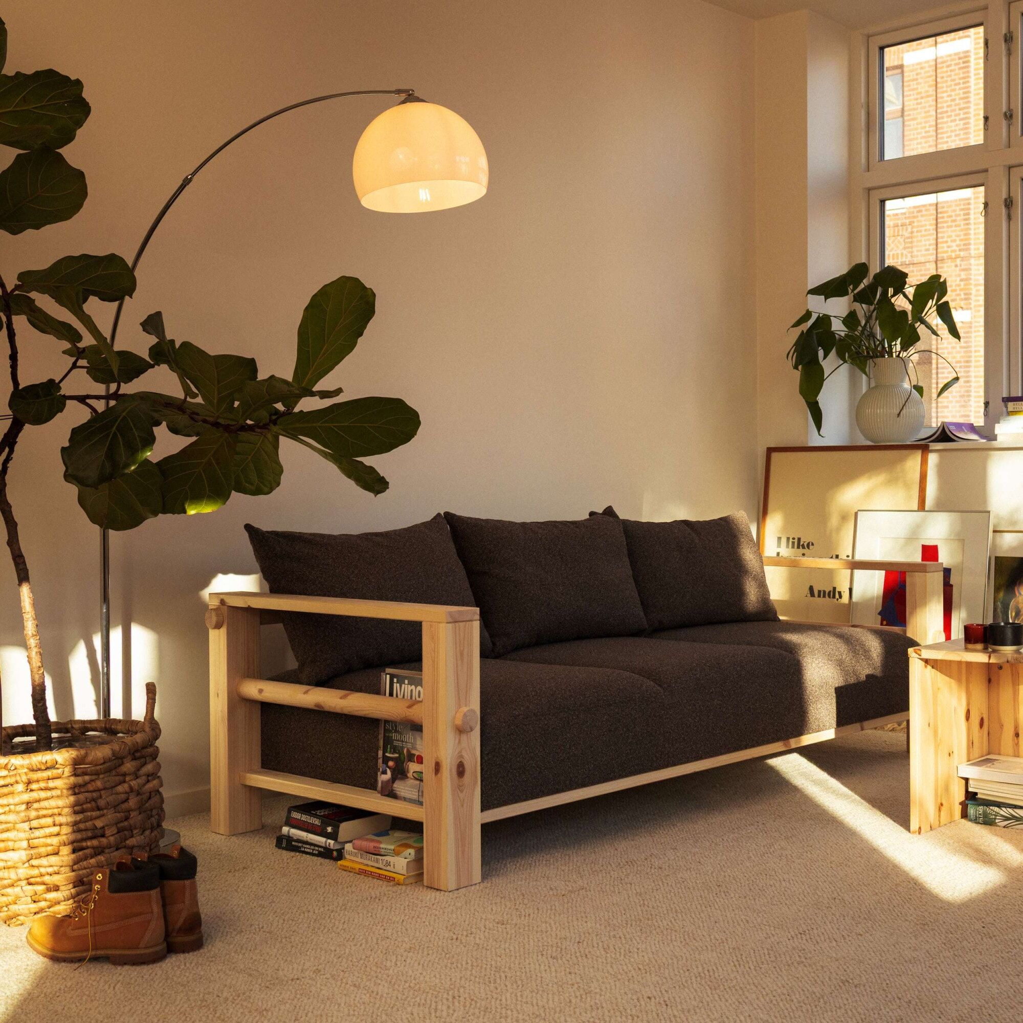 Sofa KARUP DESIGN "Bare Sofa, Schlafsofa mit Boxspring, 3-Sitzer, Couch, Bettfunktion", beige (carob braun, soft chalk), B:225cm H:82cm T:94cm, Bezug: 100% Polyester. Kissenfülling: Schaumstoffgranulat, Sofas, Sofa, Boxspring-Matratze mit Sprungfedern, 3 