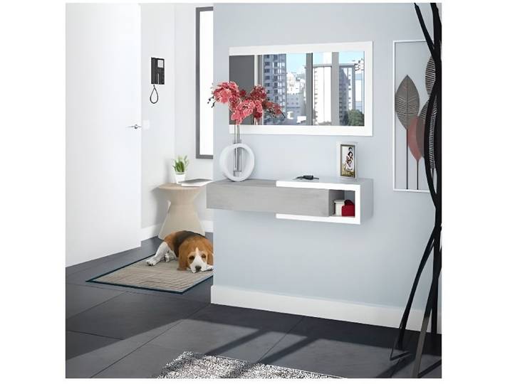 Meuble d'entrée - Habitdesign - 0L6743A - Blanc Artik - Gris Ciment - 1 tiroir