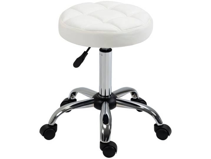 Logidon Vinsetto Tabouret roulant en simili cuir blanc réglable en hauteur 35 5 cm