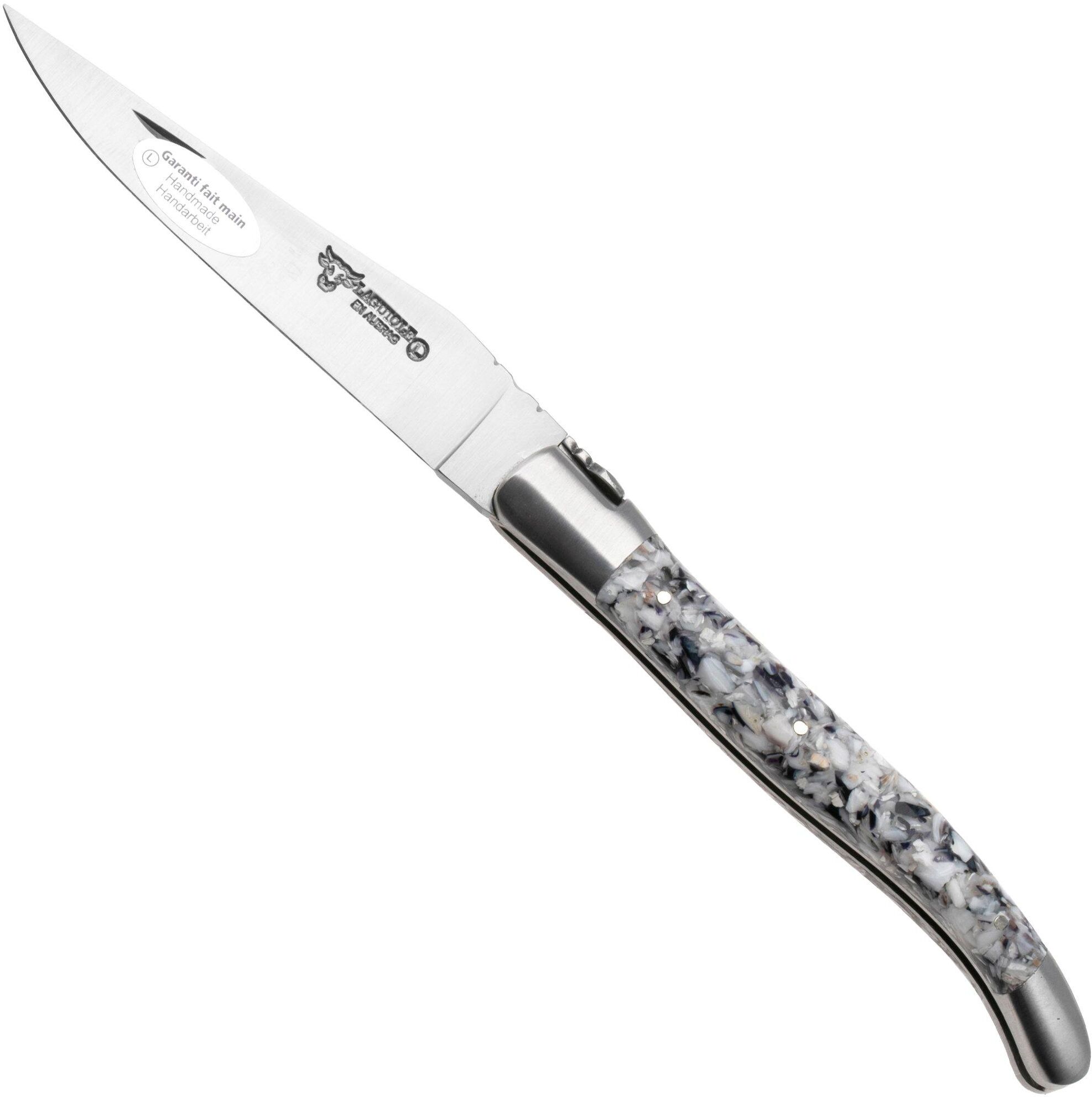 Laguiole en Aubrac Oyster and Mussel Shell, Brushed Stainless Steel, coltello da tasca, 12 cm
