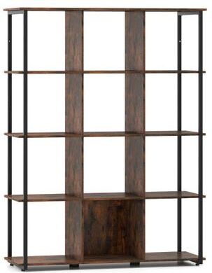 Costway 12-Cube Bookcase with 2 Anti-tipping Kits for Living Room-Rustic Brown