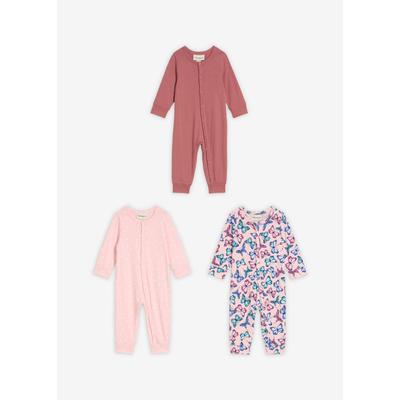 Strampler BONPRIX, Mädchen, Gr. 92/98, N-Gr, bunt (weiß, softbeere, rauchorchidee floral), Obermaterial: 100% Baumwolle, Overalls, aus weichem Jersey