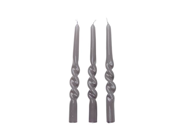 Stabkerze gedreht 26 cm 3er Set grau