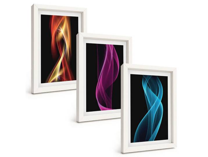Tulup Bilder SET 3er Set - 20x30 cm Weißer Rahmen - Neonwellenlinien auf dunklem Hintergrund, Kunststoff, Rechteckig, 20x30 cm, Fotografie, Bilder & Rahmen, Bilder