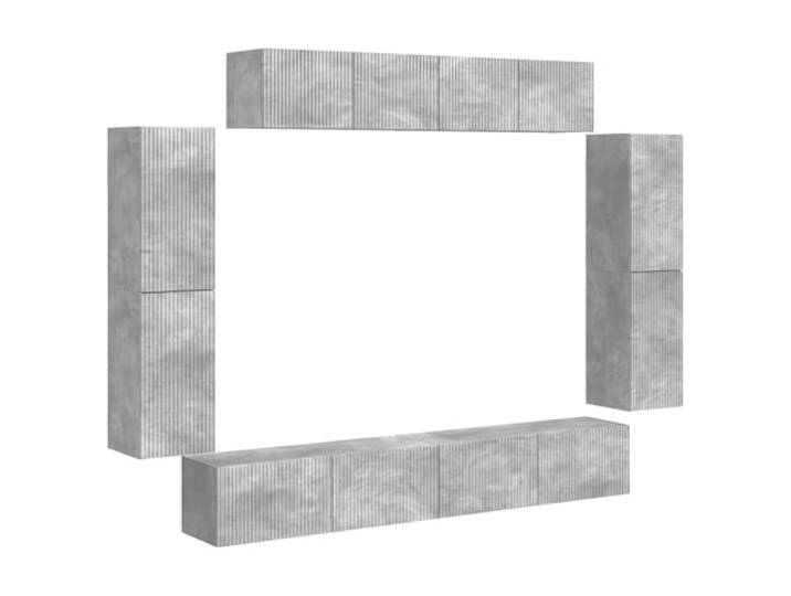 KTHLBRH TV-Schrank zur Wandmontage, 8 Stück, Grau Beton 4 große Fächer, 2 kleinere Fächer, mit Türen, Wandmontage, modulares Design, feuchtes Tuch