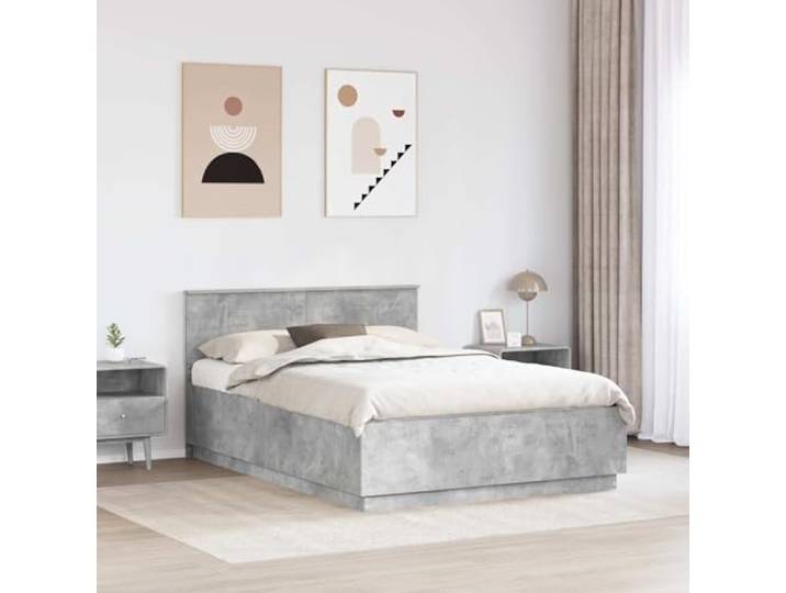 SKTQYQO Bett grau Beton 140 x 190 cm Technisches Holz, verstellbares Kopfteil, Wandmontage, quadratische Beine