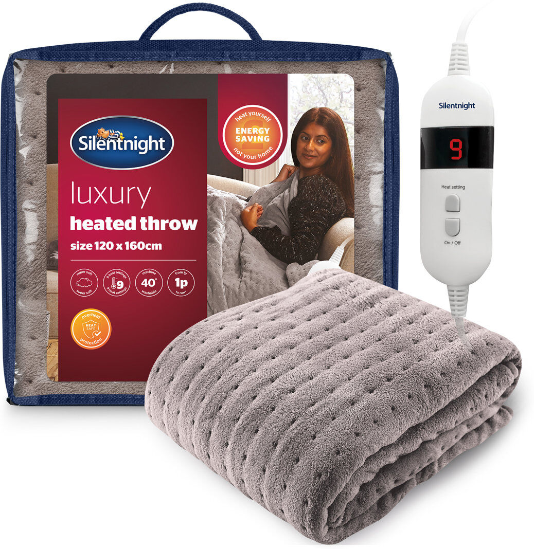 Silentnight Comfort Control Heated Throw Super-soft with 9 Settings Over Blanket Grey 120cm W X 160cm L
