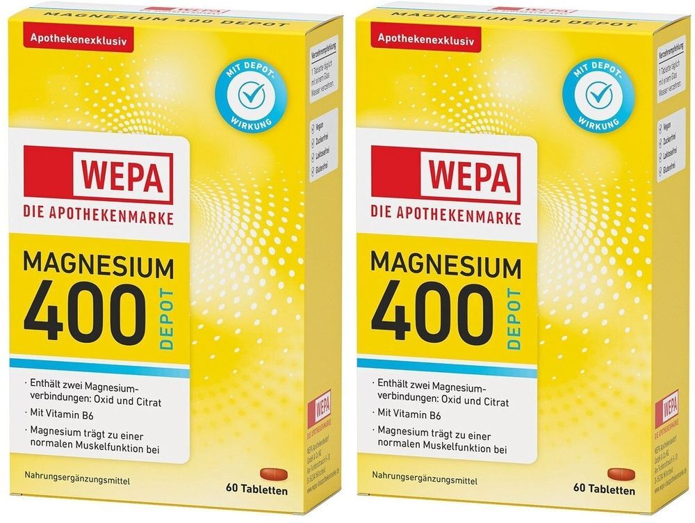 Wepa Magnesium 400 Depot+B6 Tabletten 2x 2x60 St