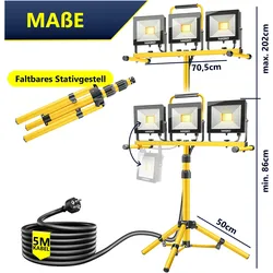 Masko, Arbeitsleuchte, LED Baustrahler Stativ und 5 Meter Kabel 100W innen aussen höhenverstellbar (15000 lm)