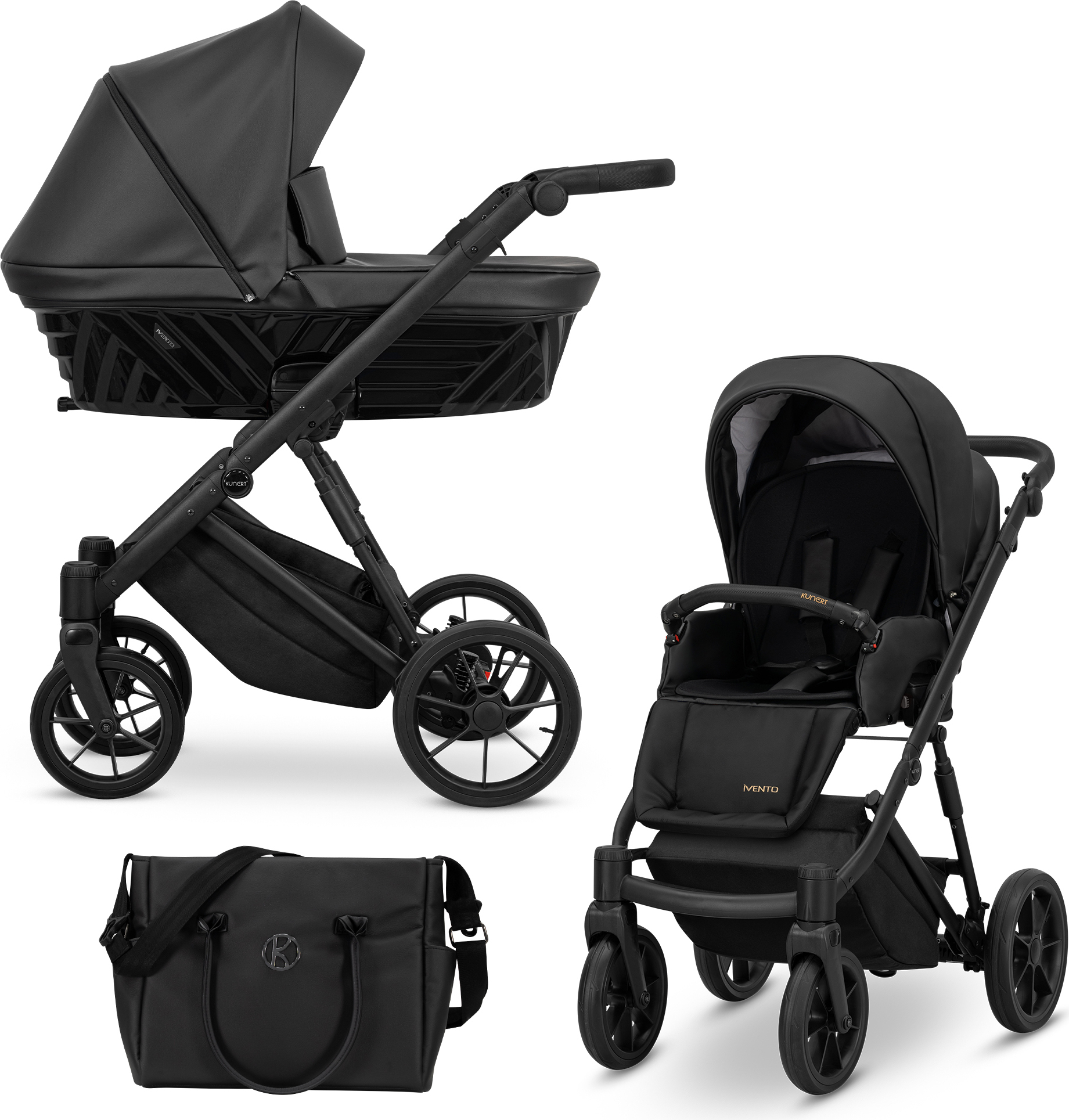 Kinderwagen IVENTO Sportwagen Babywagen Babyschale Komplettset Kinder Wagen Set 2 in 1 (Black Pearl, Rahmenfarbe: Schwarz)