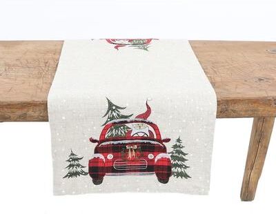 Manor Luxe Santa Claus Riding On Car Christmas Table Runner 16 by 36-Inch