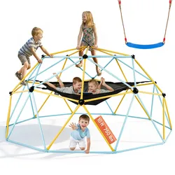 VEVOR Kletterkuppel 3,04 m geometrisches Klettergerüst mit Hängematte & Schaukel, für Kinder von 3 bis 10 Jahren, Klettergerüst 340 kg Tragfähigkeit, mit Klettergriff, Spielgerät für den Garten