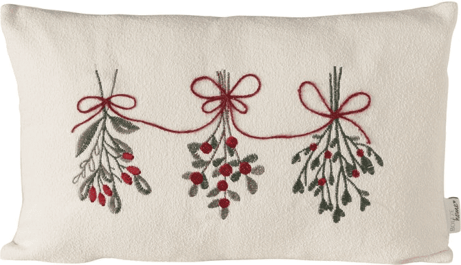 Cream, Green & Red Mistletoe Bolster Cushion - 50 x 30cm