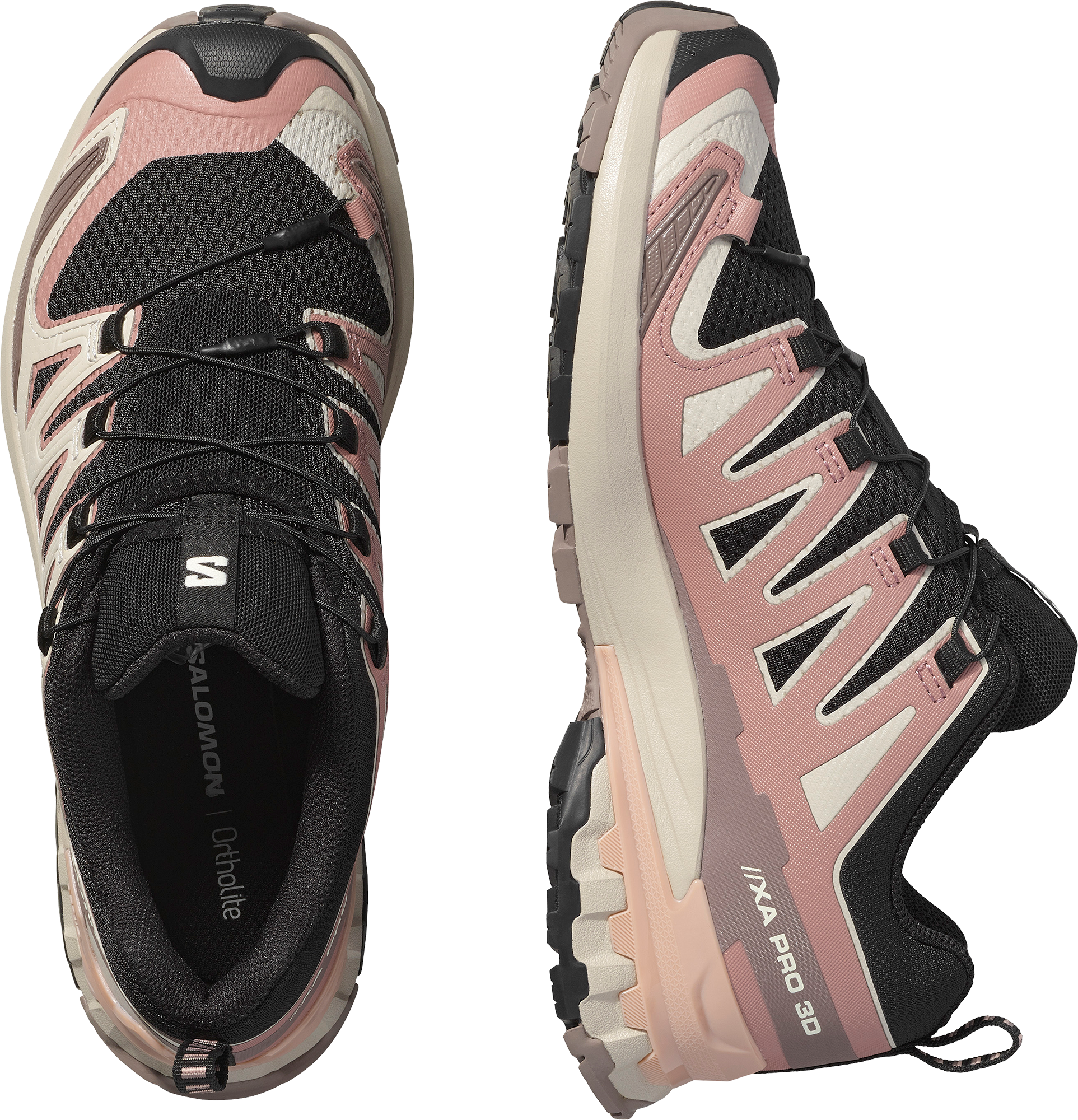 Trailrunningschuh SALOMON "XA PRO 3D V9", Damen, Gr. 38,5, rosa (schwarz, burlwood, mahogany rose), Synthetik, Textil, Schuhe Trailrunningschuh, für mehr Grip schwarz, burlwood, mahogany rose 38,5