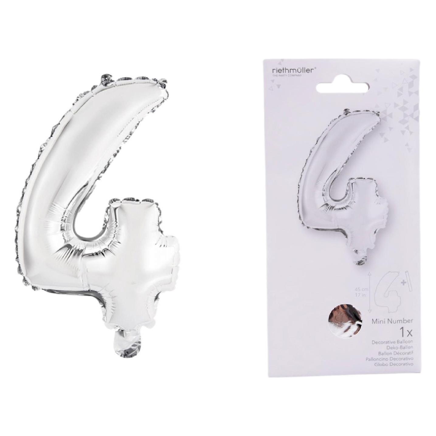 Amscan Silberfarbener Folienballon, Höhe 41cm Nummer 4 (1x) (9909672)