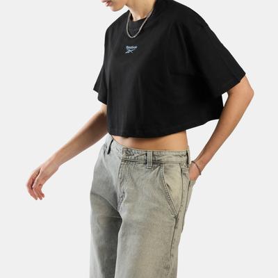 T-Shirt REEBOK "ID CROPPED BOX FIT T-SHIRT", Damen, Gr. L, schwarz, Obermaterial: 100% Baumwolle, normal, Rundhals, Shirts T-Shirt, mit Rundhalsausschnitt, aus Baumwolle, normale Länge