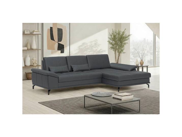Sit & More Ecksofa Costello E, Schwarz, Metall, Echtleder,Kombination Echtleder/Stoff,Kombination Echtleder/Stoff, Nappaleder,Nappaleder,Nappaleder, 5,5-Sitzer, Füllung: Polyester, Ottomane rechts, L-Form, 301x176 cm, Schlafen auf Sitzhöhe, Armteil links, rechts, Wohnzimmer, Sofas & Couches, Wohnlandschaften, Ecksofas