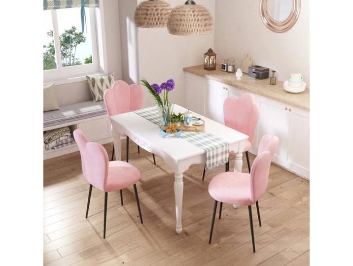 Lot de 4 chaises salle à manger en velours Chaise cuisine moderne Pieds en métal Chaise de salon/coiffeuse Rose XJING