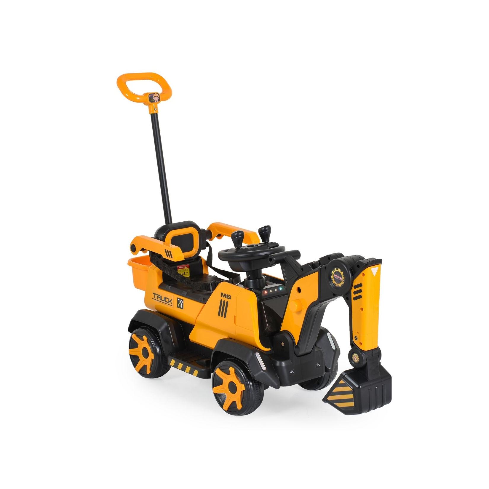 Moni Kinder Elektrobagger, 6V, 2 Motoren, Schaufel, Rückwärtsgang, Hupe, Musik gelb