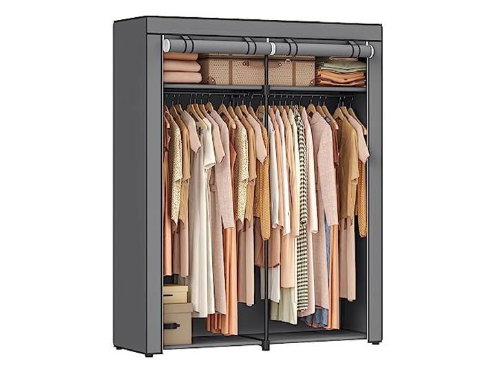 SONGMICS Kleiderschrank, Stoffschrank mit 2 Kleiderstangen, faltbar