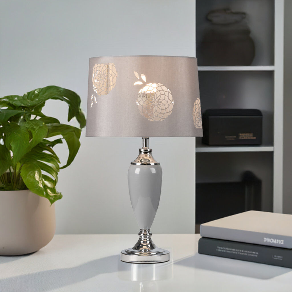 Rosdorf Park Lacy Bloom 53cm Stencil Metal Table Lamp Grey/Chrome/Grey 53cm H X 36cm W X 36cm D