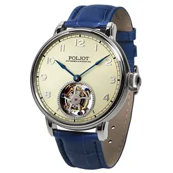 Poljot International 3400.T-XVIII-CS Herrenuhr Tourbillon XVIII Blau/Champagnerfarben