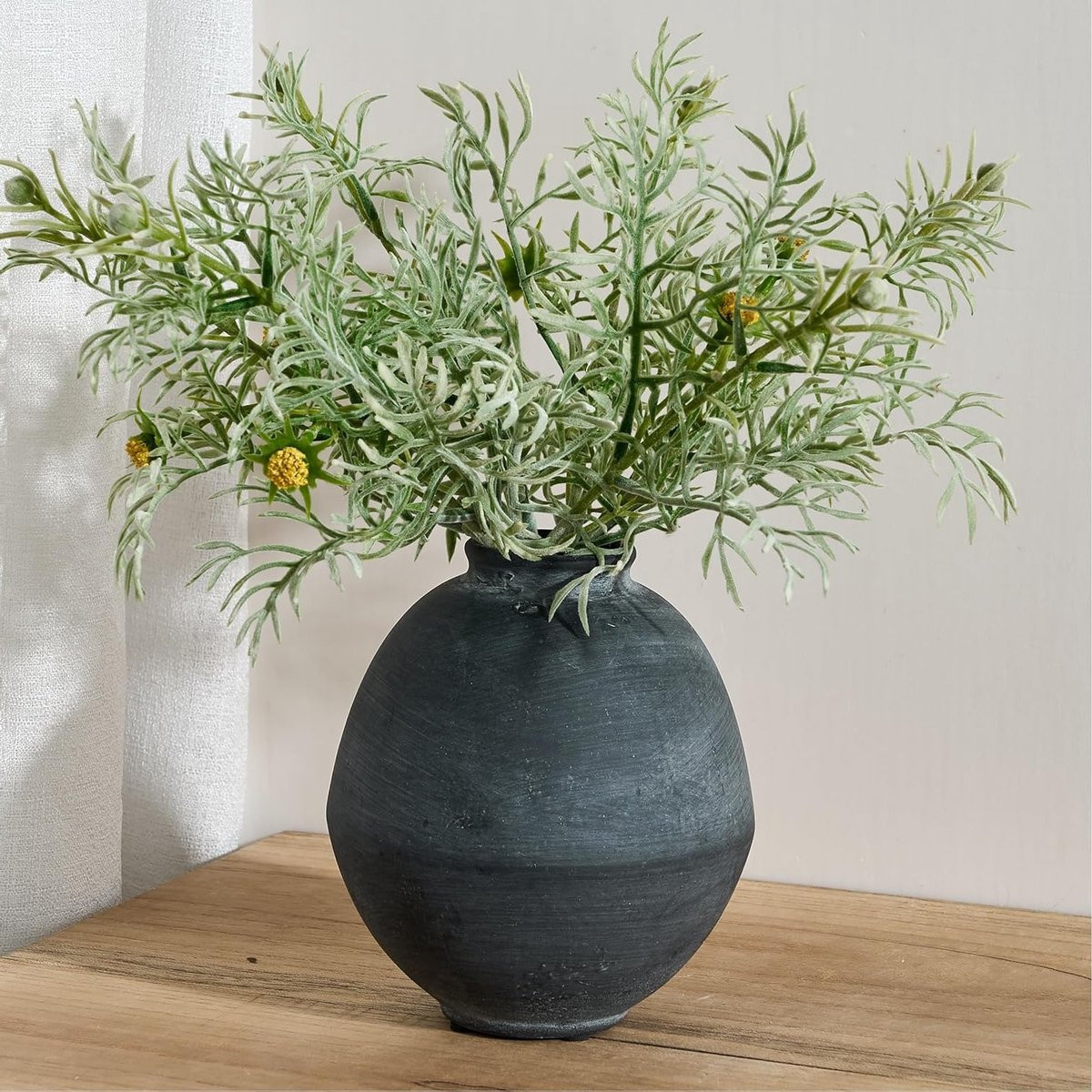 Rustieke Keramische Bloemvaas in Boho Stijl, Natuurlijk Zwart, Hoogte: 15,8 cm