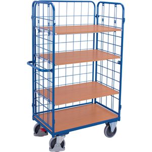 VARIOfit Etagenwagen sw-700.304, 3 Gitterwände, 4 Etagen, 1000 x 700 mm, Tragkraft 500kg