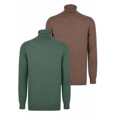Rollkragenpullover FELIX HARDY "2er-Pack Rollkragenpullover", Herren, Gr. L, grün (grün, braun), 100% Baumwolle, hoch geschlossener Ausschnitt, Pullover Rollkragenpullover