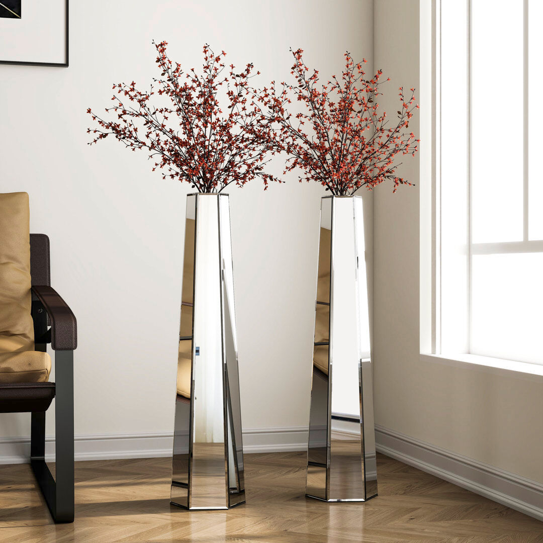 Canora Grey Bethly 2PCS 76cm Glass Flower Tall Vase Room Decor Set Silver 76cm H X 18cm W X 16cm D