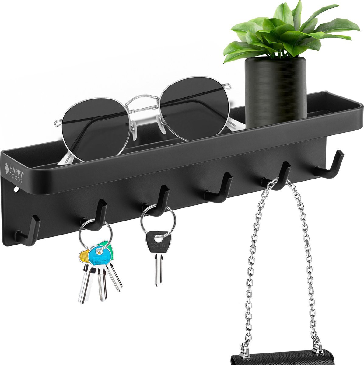 Happy Goods Sleutelrekje Zwart - Zelfklevende Sleutelhouder van RVS