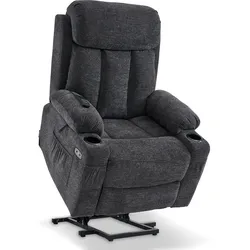 M MCombo Relaxsessel mit Aufstehhilfe & Liegefunktion 7190, Fernsehsessel elektrisch verstellbar, für Senioren Wohnzimmer, USB, (Schwarz-Kunstleder / Dunkelgrau-Stoff)