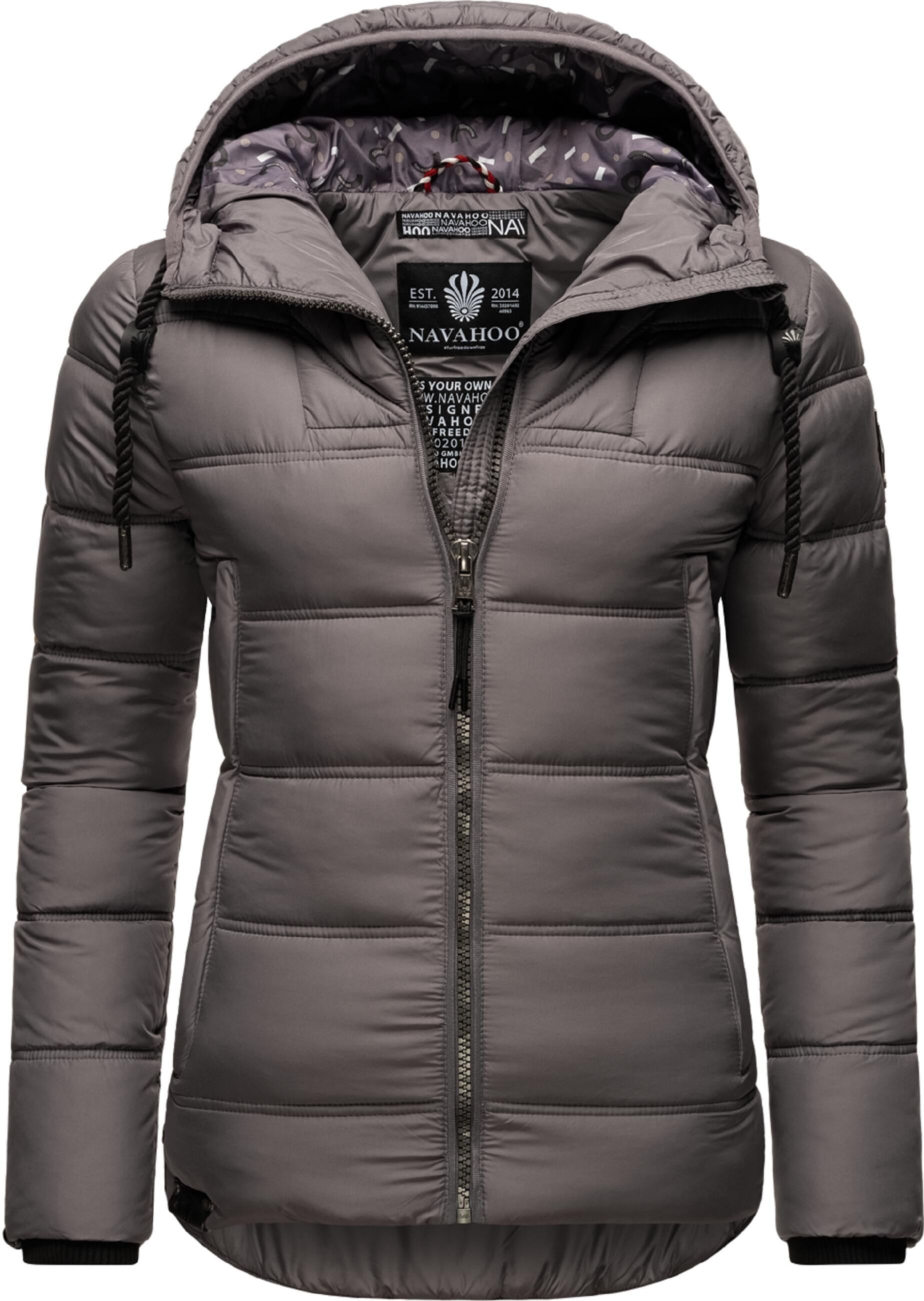 Steppjacke NAVAHOO "Winterjacke Renesmee", Damen, Gr. XS, grau (dunkelgrau), Obermaterial: 100% Polyester PES.  Obermaterial: Futter: 100% Polyester PES. 100% Polyester PES., figurbetont hüftlang, hoch geschlossener Ausschnitt, verstellbar Rippstrickbündc