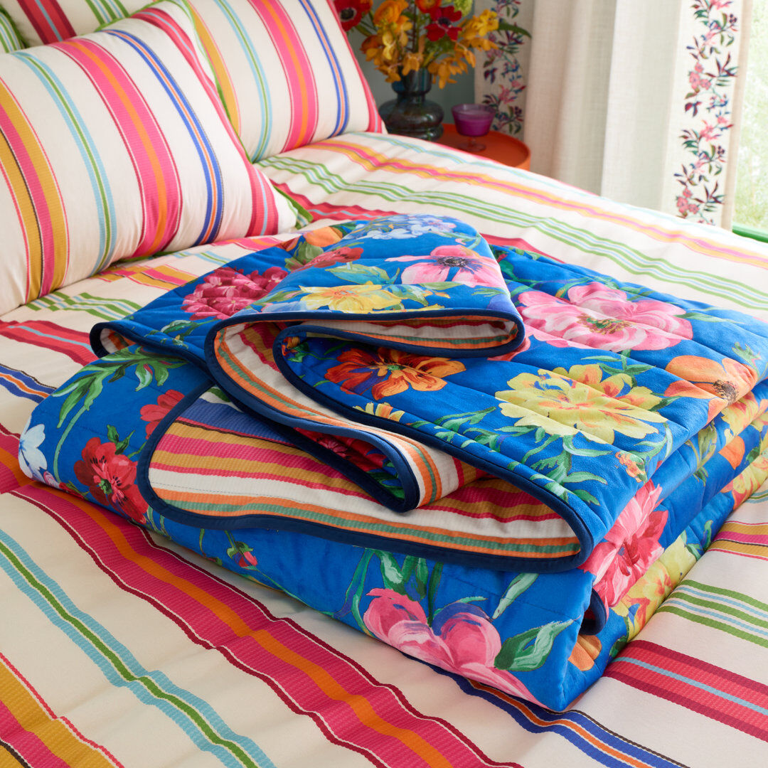 Robinson Darling Floral Reversible Stripe Polyester Floral Bedspread Bright