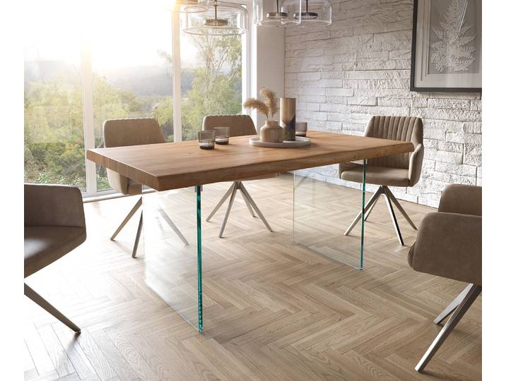 Table à manger Edge 160x90 XL acacia nature verre Live Edge