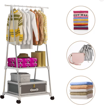 Inspire Essentials Rolling Clothes Rack With Shelves Stainless Steel Garment Organizer With Wheels white