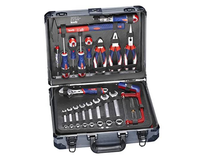 KWB 370780 Gereedschapskoffer Incl. Gereedschapsset, 129-Delig, Aluminium Koffer, Donkerzilver