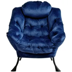 OKWISH Relaxsessel mit Hocker Dunkelblau 96x79x62 cm mit Armlehnen Kopfkissen Seitentasche klappbarer Fußstütze, Stoffbezug und Metallgestell