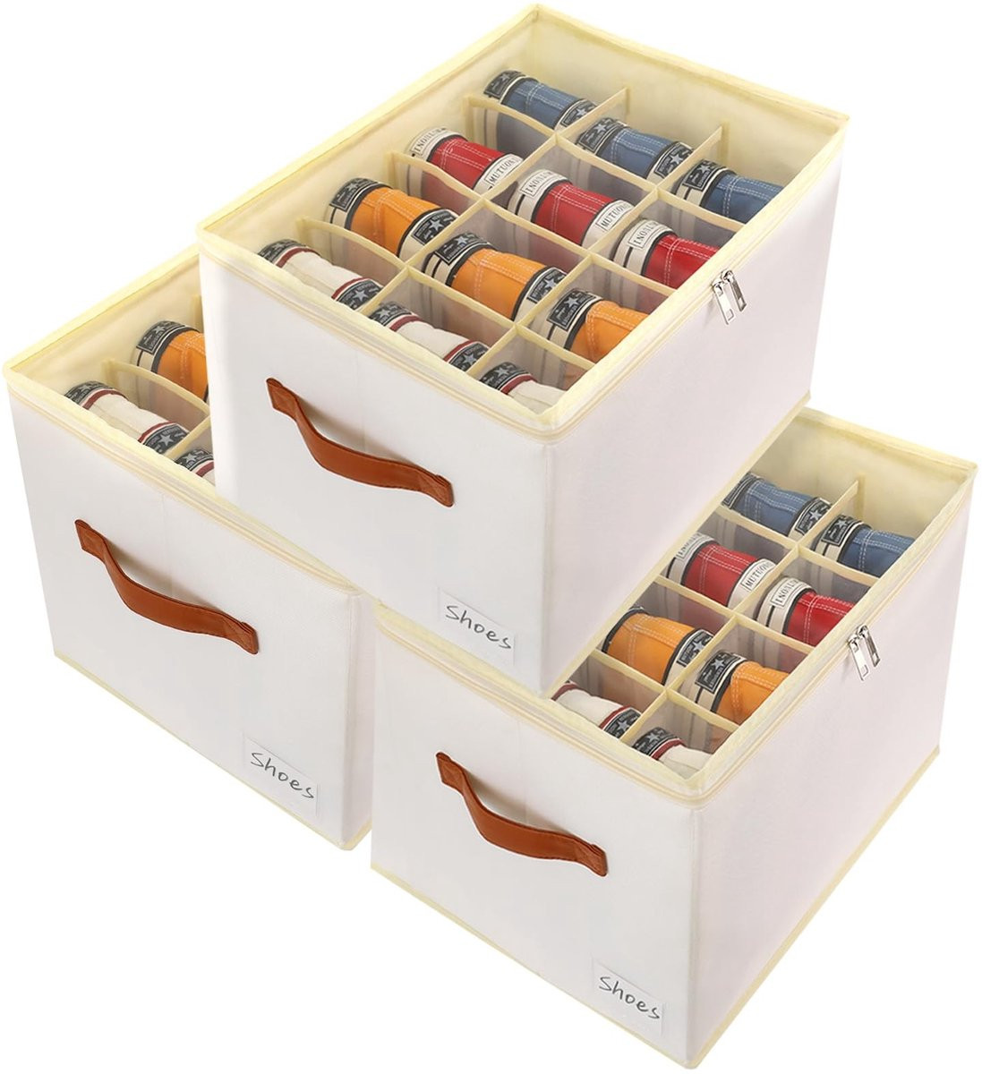 Merkloze stapelbare schoenenorganisator voor volwassenen, 3 stuks, textiel, solid kleur