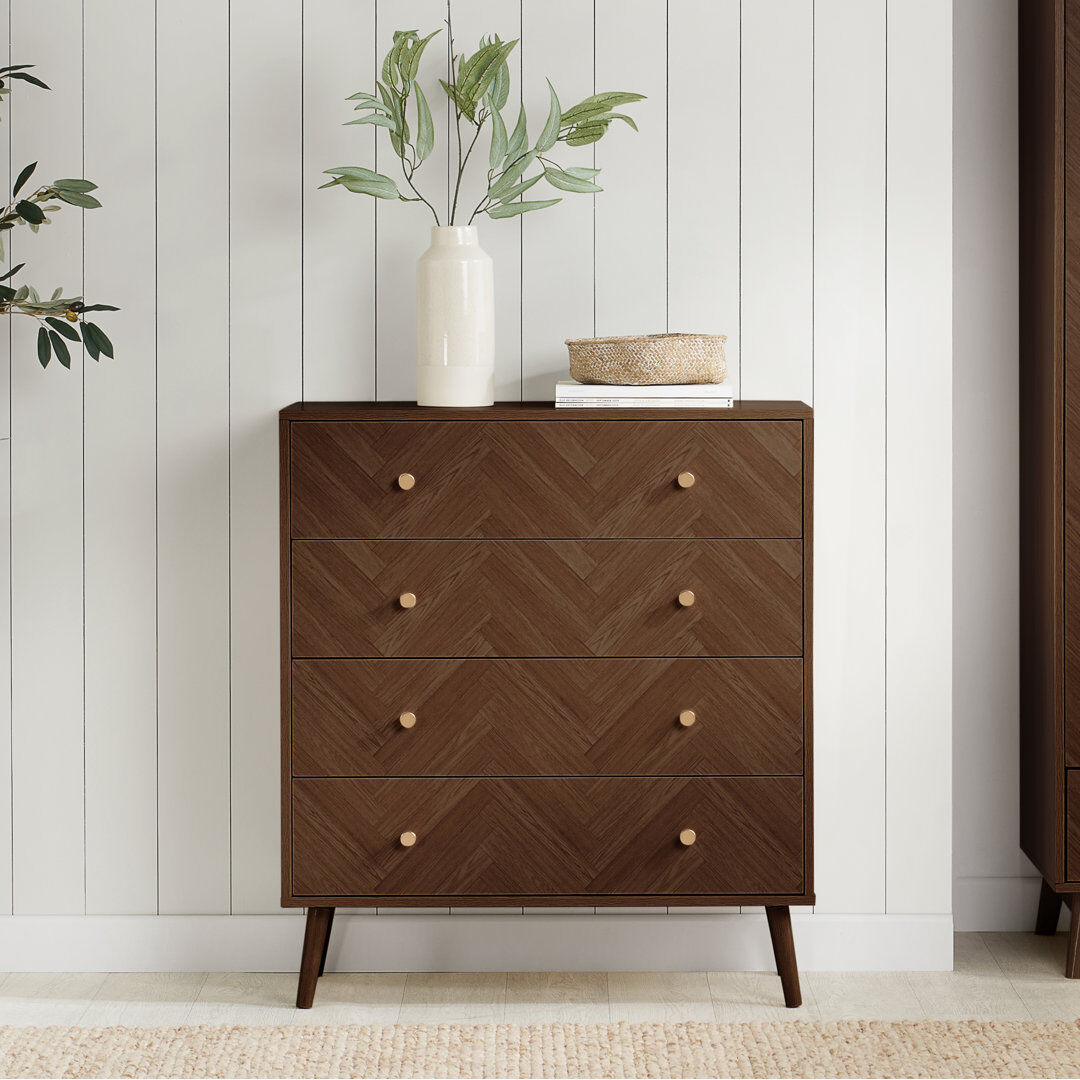 Norden Home Mardell 85cm W 4 - Drawer Chest of Drawers Walnut 96cm H X 85cm W X 40cm D