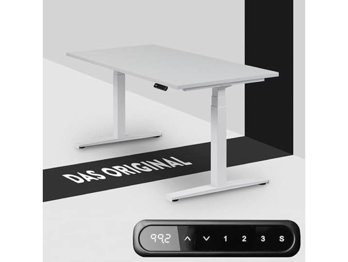 boho office® Basic Line Schreibitsch elektisch höhenverstellbar Basic Line - Tischgestell Weiß, Tischplatte 180x80 Lichtgrau - ultraschnelle 80 mm/Sek, Memoryfunktion, Kollisionsschutz
