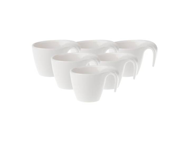 Villeroy & Boch Flow Mokka- / Espressotassen 6er Set, 100 ml, Obertasse mit geschwungenem Henkel, Premium Porzellan, Weiß