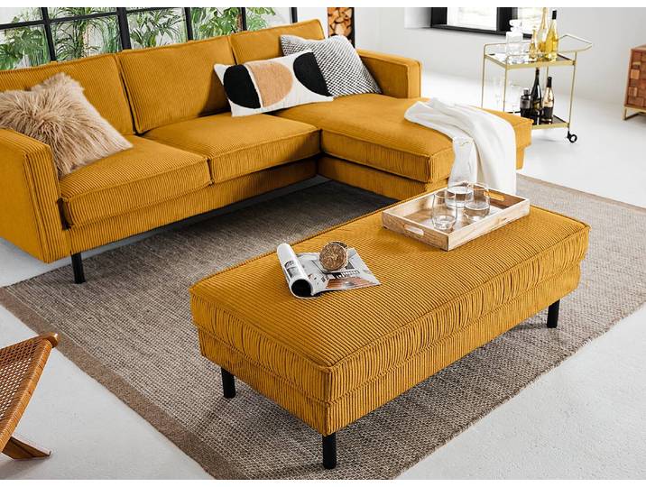 Repose-pieds XL 136 x 45 x 62cm Laiton Velours côtelé Poppy: Jaune moutarde