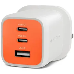 Targus Hyper HyperJuice Flex 65W GaN Charger - Orange (65 W, 3 Ports), USB Ladegerät, Orange, Weiss