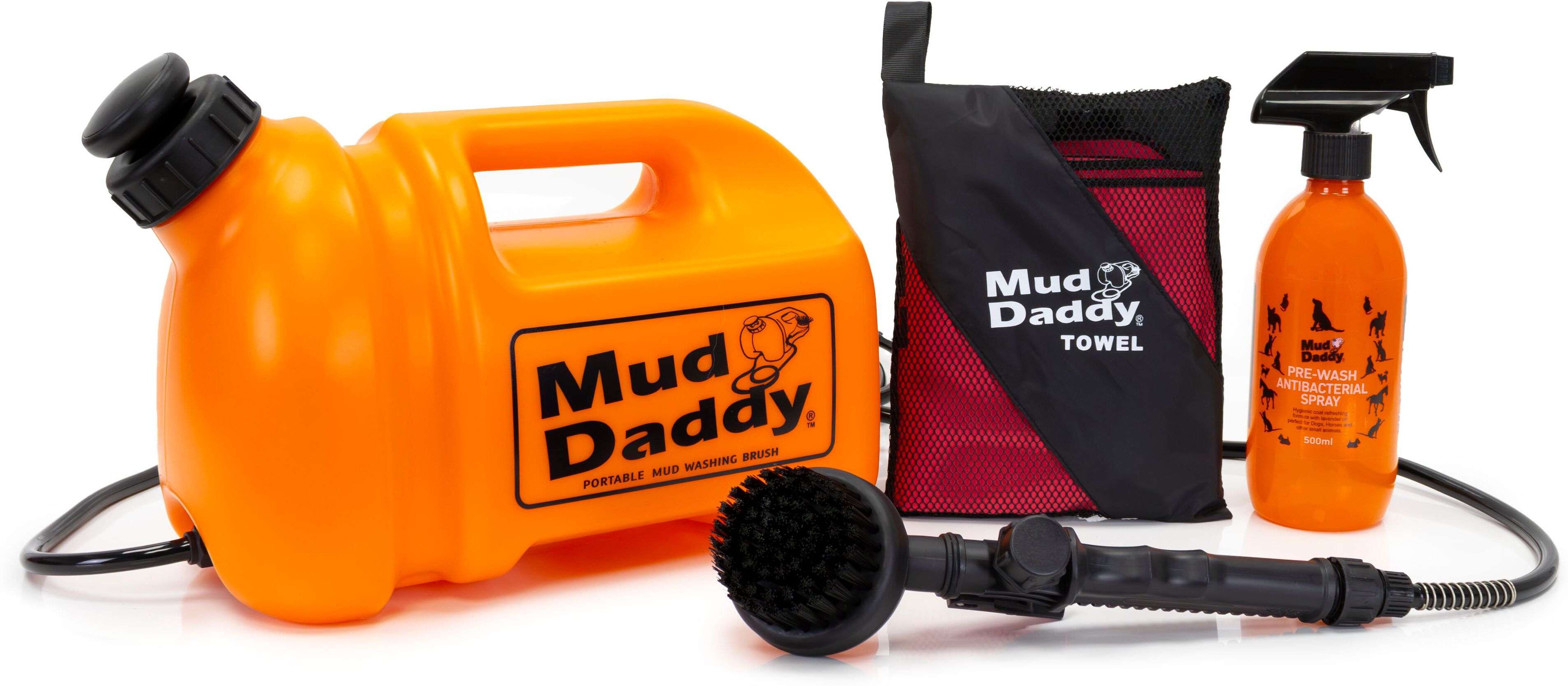 Mud Daddy 5L Starter Bundle   Dog Shower   Portable Dog Wash   Dog Paw Cleaners   Cleaning Muddy Paws - Orange Bundle (Towel/Lavender Prewash)