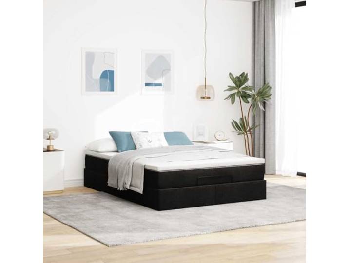 KTHLBRH Boxspringbett 140 x 190 cm schwarz mit Federkernmatratze Hydraulisches Heben, Lattenrost inklusive, atmungsaktiver Matratzenschoner, Unterstützung 280 kg